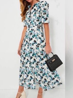 Tuckernuck NWT Hadley Dress Blue Blooms 100% Linen Maxi XXS